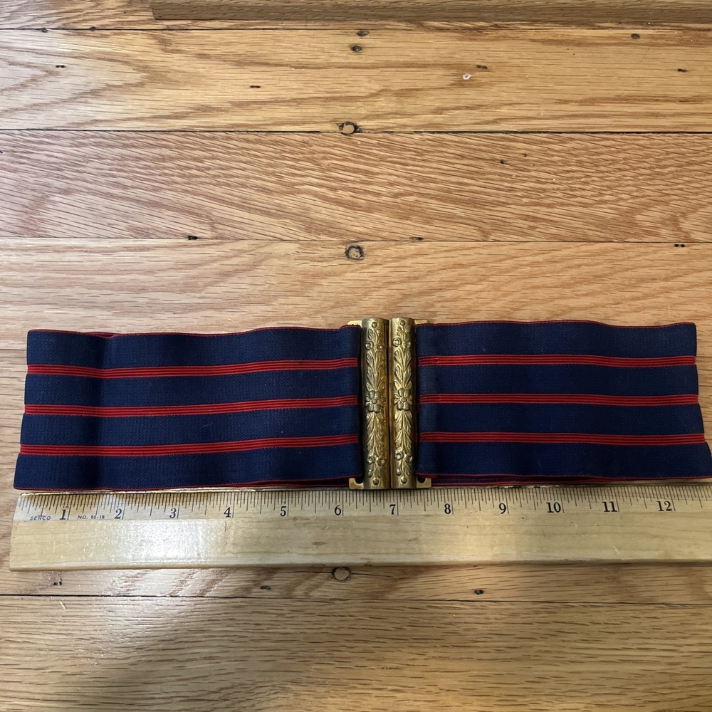 Vintage Waist Belt Wide Women 26" Stripe Elastic Stretch Metal Reposse Buckle